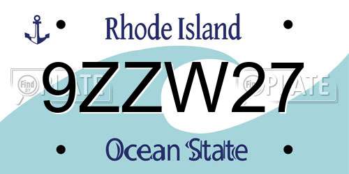 9ZZW27 Rhode Island License Plate