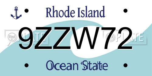 9ZZW72 Rhode Island License Plate