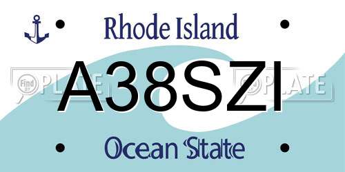 A38SZI Rhode Island License Plate