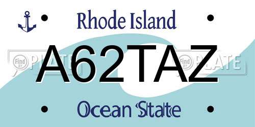 A62TAZ Rhode Island License Plate