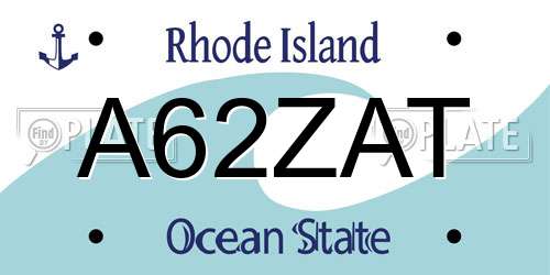 A62ZAT Rhode Island License Plate