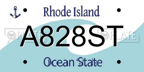 A828ST Rhode Island License Plate