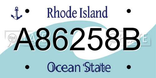 A86258B Rhode Island License Plate