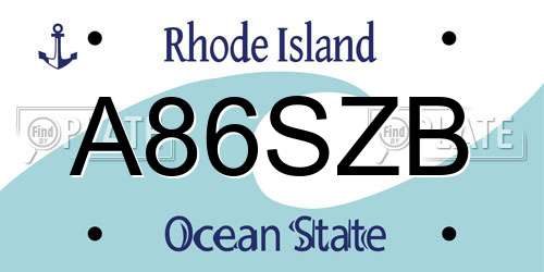 A86SZB Rhode Island License Plate