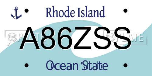 A86ZSS Rhode Island License Plate