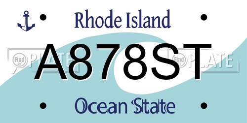 A878ST Rhode Island License Plate
