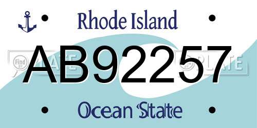 AB92257 Rhode Island License Plate