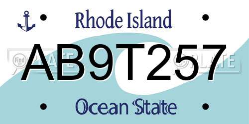 AB9T257 Rhode Island License Plate