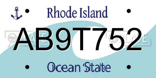 AB9T752 Rhode Island License Plate