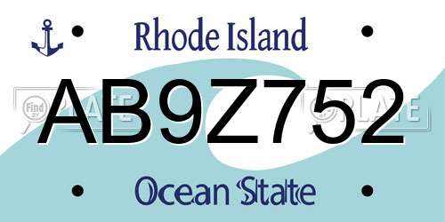 AB9Z752 Rhode Island License Plate