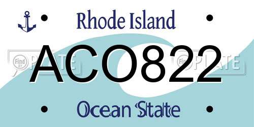 ACO822 Rhode Island License Plate