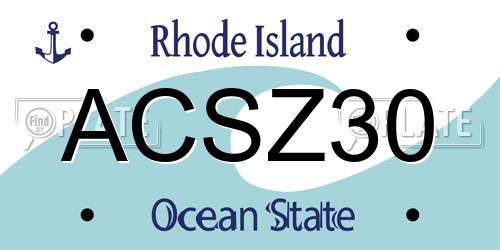 ACSZ30 Rhode Island License Plate