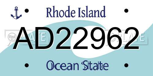 AD22962 Rhode Island License Plate