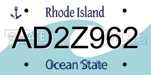 AD2Z962 Rhode Island License Plate