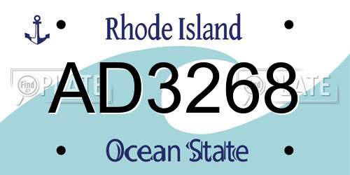 AD3268 Rhode Island License Plate