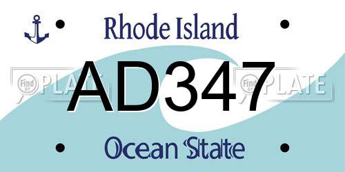 AD347 Rhode Island License Plate