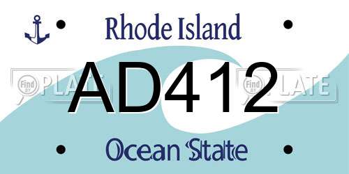 AD412 Rhode Island License Plate