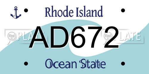 AD672 Rhode Island License Plate
