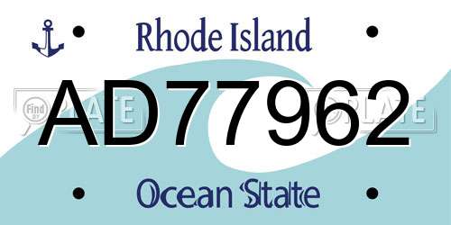 AD77962 Rhode Island License Plate