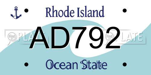 AD792 Rhode Island License Plate