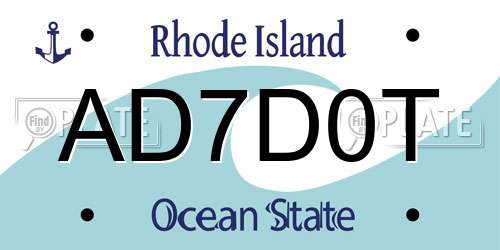AD7D0T Rhode Island License Plate