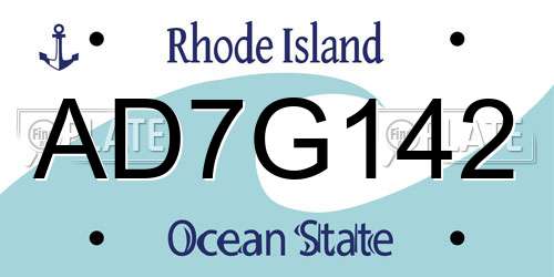 AD7G142 Rhode Island License Plate