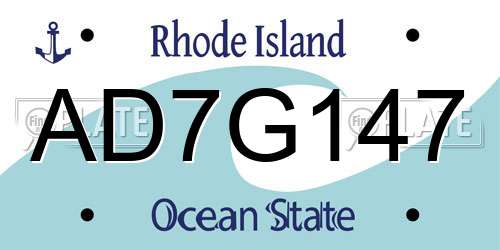 AD7G147 Rhode Island License Plate