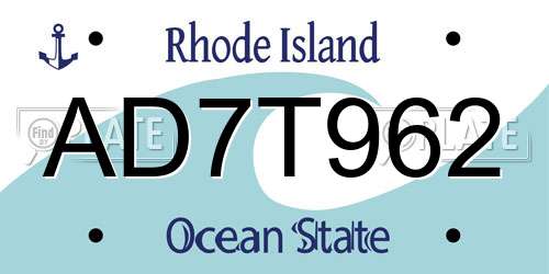 AD7T962 Rhode Island License Plate