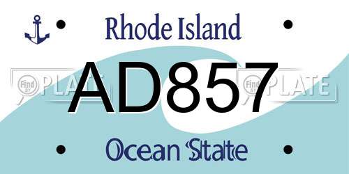 AD857 Rhode Island License Plate
