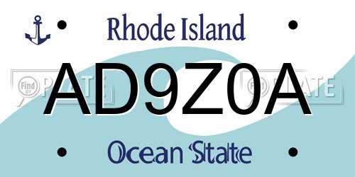 AD9Z0A Rhode Island License Plate