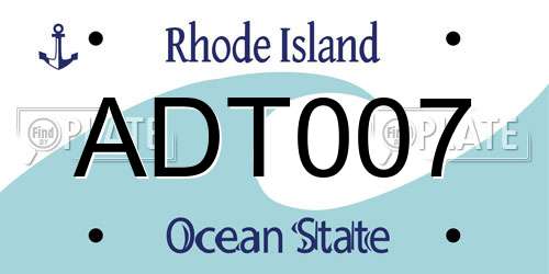 ADT007 Rhode Island License Plate