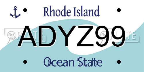 ADYZ99 Rhode Island License Plate