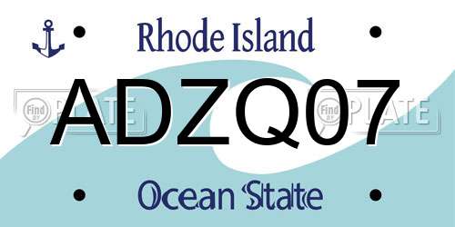 ADZQ07 Rhode Island License Plate
