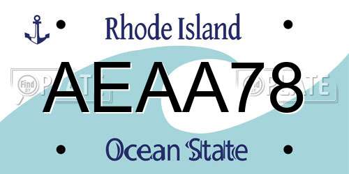 AEAA78 Rhode Island License Plate