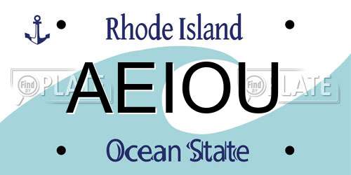 AEIOU Rhode Island License Plate