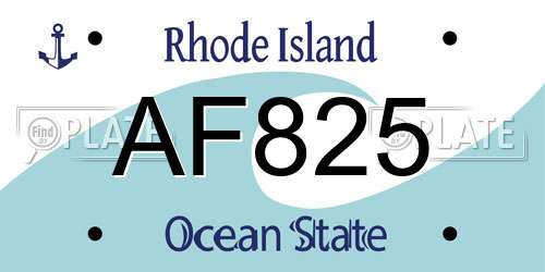 AF825 Rhode Island License Plate