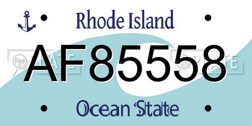 AF85558 Rhode Island License Plate