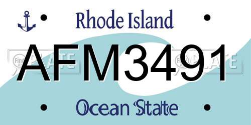 AFM3491 Rhode Island License Plate