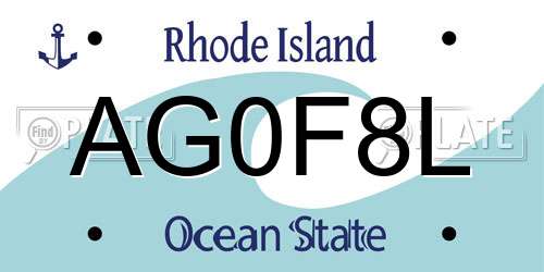 AG0F8L Rhode Island License Plate