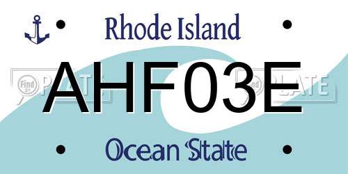 AHF03E Rhode Island License Plate