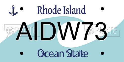 AIDW73 Rhode Island License Plate