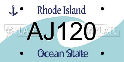 AJ120 Rhode Island License Plate