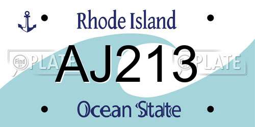 AJ213 Rhode Island License Plate