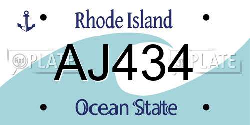 AJ434 Rhode Island License Plate