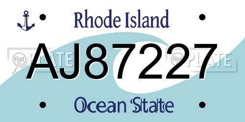 AJ87227 Rhode Island License Plate