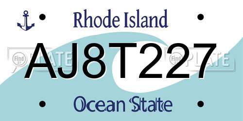 AJ8T227 Rhode Island License Plate