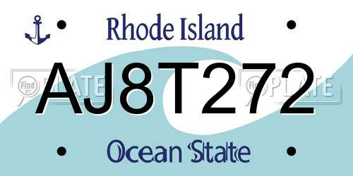 AJ8T272 Rhode Island License Plate