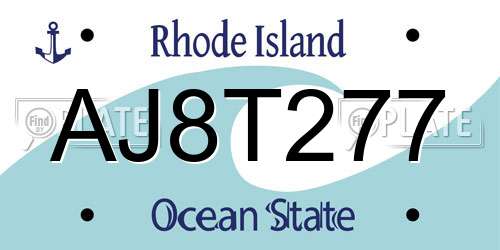 AJ8T277 Rhode Island License Plate