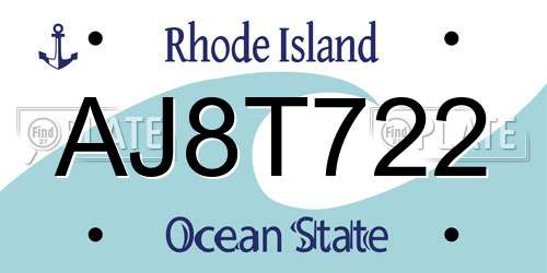 AJ8T722 Rhode Island License Plate