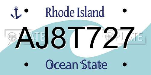 AJ8T727 Rhode Island License Plate